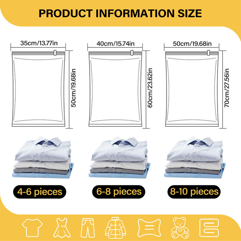 1/12 buc. Saci de depozitare în vid, pliante, comprimate, pentru economisirea spațiului pentru haine, pături, accesorii de depozitare pentru călătorie de dimensiuni mari
