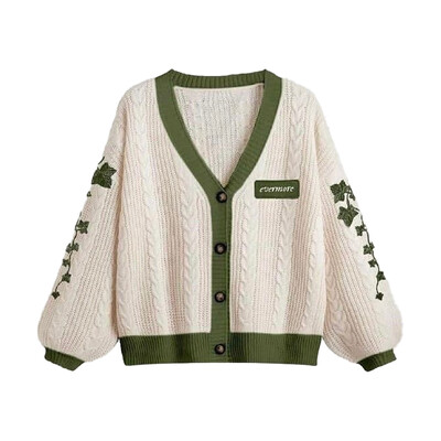 Evermore Cardigan Taylor Versiune Green Vine Brodat Pulover tricot cablu cu nasturi Femei Toamna Iarna Tinuta vintage