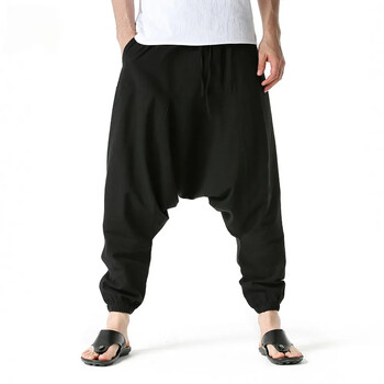 Мъжки памучни и ленени панталони Harem Pants Baggy Casual Oversize Свободни джогинг панталони Панталони с широки крачоли Йога панталони с къси крачоли Хип-хоп