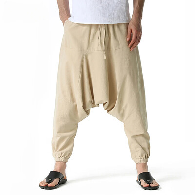 Pantaloni din bumbac și in pentru bărbați Pantaloni harem largi, casual, supradimensionați, pantaloni largi de jogging, pantaloni largi, pantaloni de yoga, pantaloni de yoga, hip hop