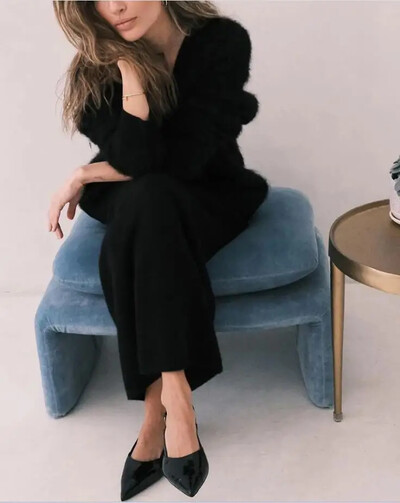 Hirsionsan elegants sieviešu džemperis ar garām piedurknēm 2023. gada jauns sieviešu ikdienas džemperis ar vienrindu, mīksts, elastīgs trikotāžas apģērbs