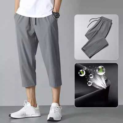 Pantaloni scurți subțiri de răcire din mătase de gheață pentru bărbați Pantaloni capri largi, la modă, îmbrăcăminte de stradă, casual, cu picioare drepte, pantaloni pentru bărbați