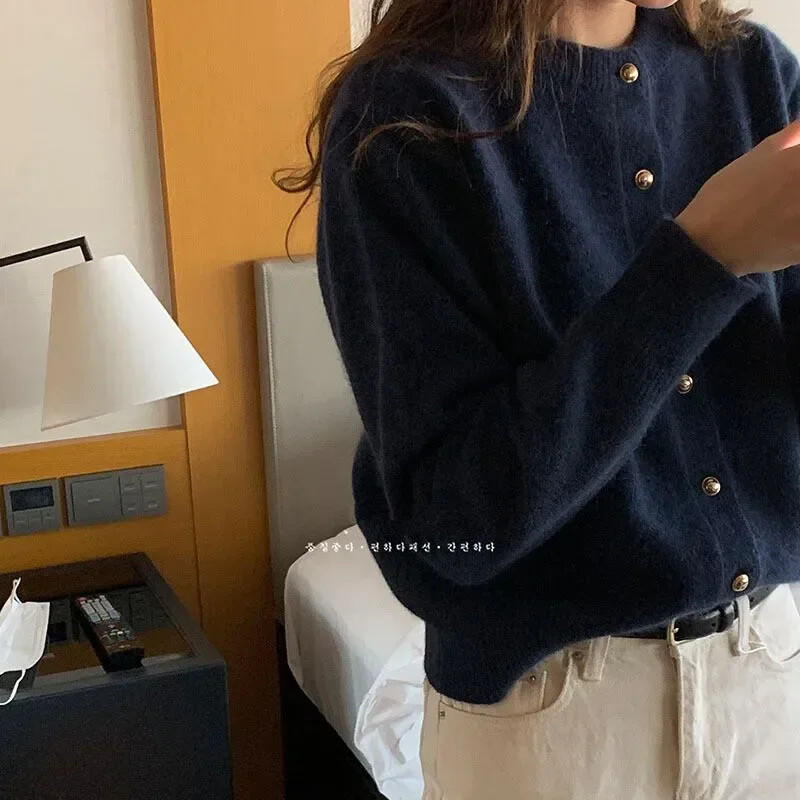 Sieviešu trikotāžas jaka 2023. gada pavasaris, jauns korejiešu vienkrāsains džemperis ar apaļu kaklu