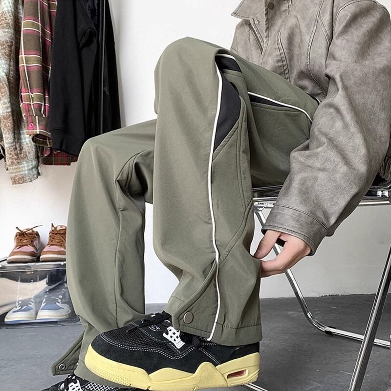 Primăvară Toamnă Noua modă Cu talie elastică cu șnur Patchwork Îmbrăcăminte pentru bărbați Tendință Stil american Pantaloni drepti largi, cu toate potrivirile