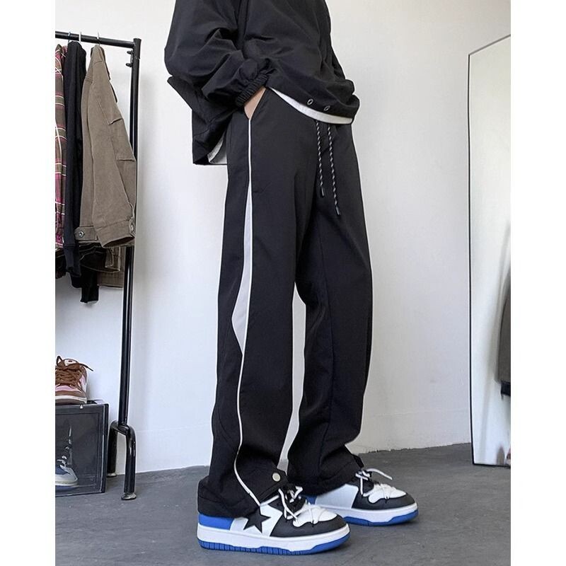 Primăvară Toamnă Noua modă Cu talie elastică cu șnur Patchwork Îmbrăcăminte pentru bărbați Tendință Stil american Pantaloni drepti largi, cu toate potrivirile