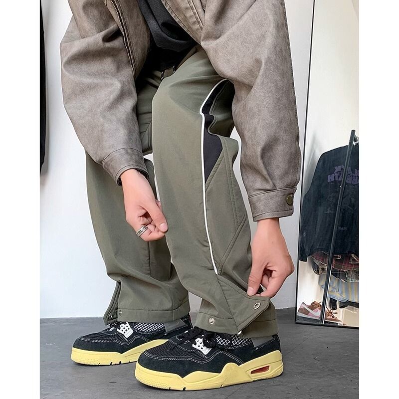 Primăvară Toamnă Noua modă Cu talie elastică cu șnur Patchwork Îmbrăcăminte pentru bărbați Tendință Stil american Pantaloni drepti largi, cu toate potrivirile