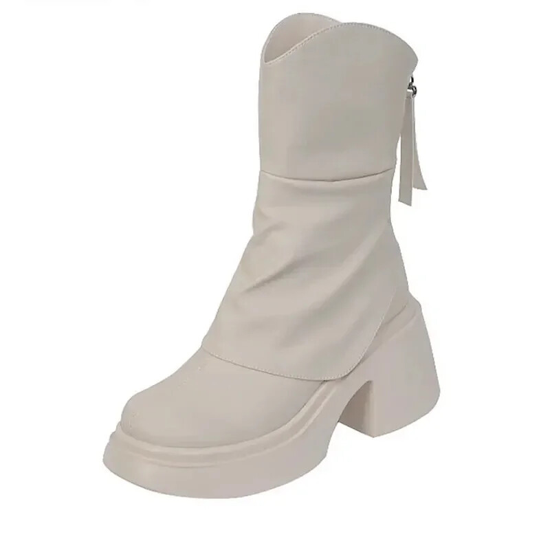 Modes, apaļa purngala bieza zole, vispiemērotākie potīšu zābaki, sieviešu biezi papēži, platforma, ērti īsi zābaki, kas palielina kurpes 2024