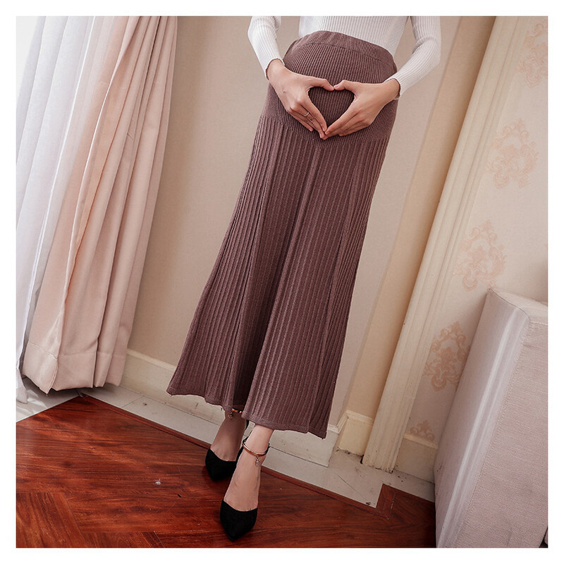 Elastingas juosmuo Pilvas Nėščiųjų ilgi sijonai apatiniai Drabužiai nėščiosioms Rudens žavūs megzti nėštumo sijonai