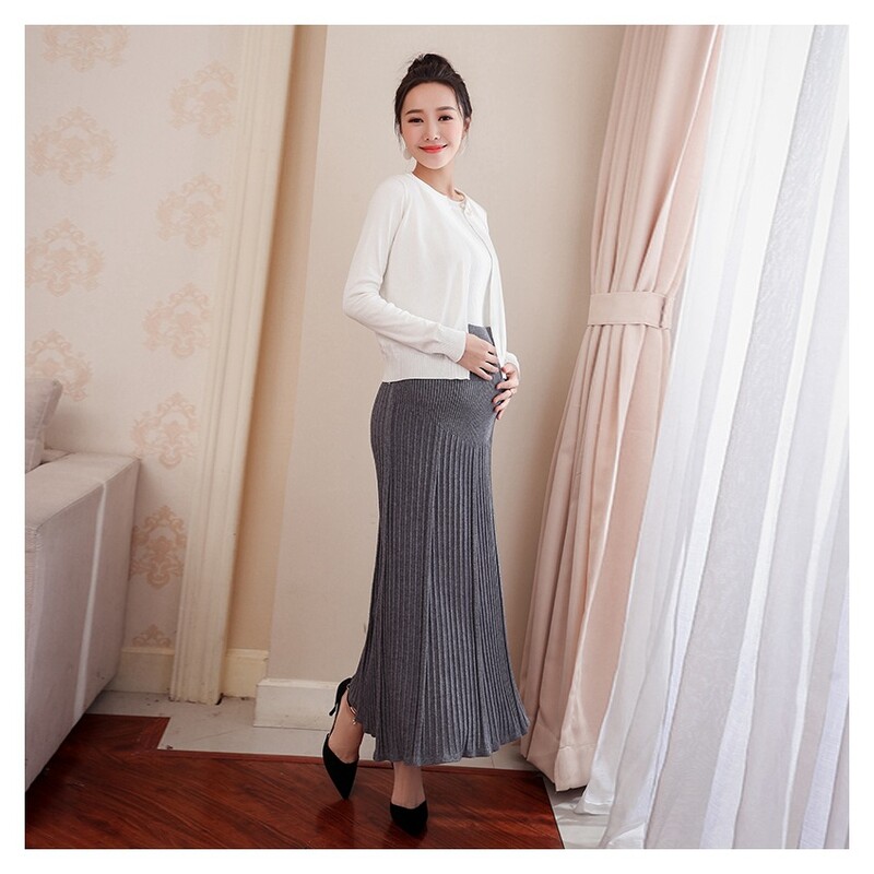 Elastingas juosmuo Pilvas Nėščiųjų ilgi sijonai apatiniai Drabužiai nėščiosioms Rudens žavūs megzti nėštumo sijonai