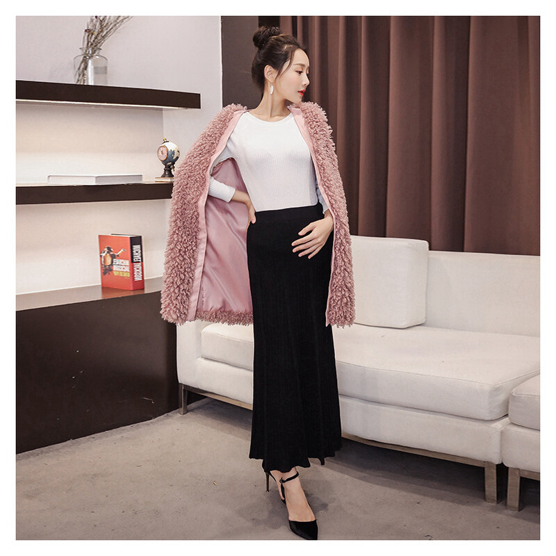 Elastingas juosmuo Pilvas Nėščiųjų ilgi sijonai apatiniai Drabužiai nėščiosioms Rudens žavūs megzti nėštumo sijonai