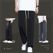 Vasaras vīriešu 2024. gada plānas, elpojošas un ērtas Ice Silk ikdienas bikses ar ātri žūstošu sporta veidu un vertikālu taisnu cauruli