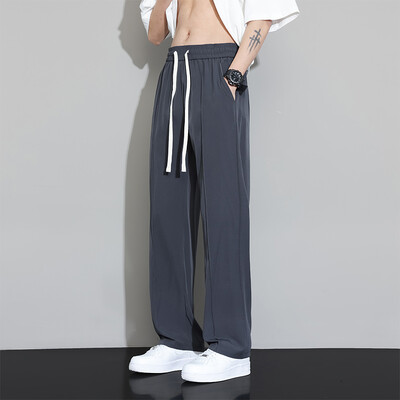 Vasaras vīriešu 2024. gada plānas, elpojošas un ērtas Ice Silk ikdienas bikses ar ātri žūstošu sporta veidu un vertikālu taisnu cauruli