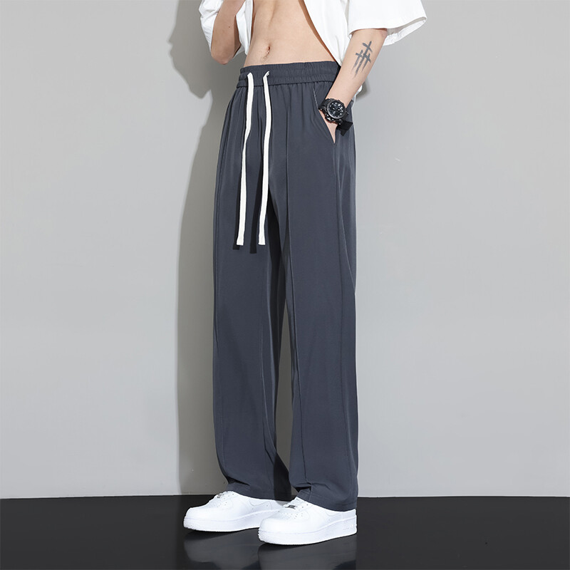 Vasaras vīriešu 2024. gada plānas, elpojošas un ērtas Ice Silk ikdienas bikses ar ātri žūstošu sporta veidu un vertikālu taisnu cauruli