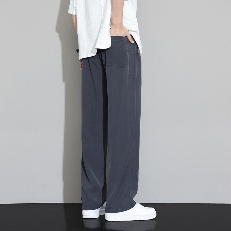 Vasaras vīriešu 2024. gada plānas, elpojošas un ērtas Ice Silk ikdienas bikses ar ātri žūstošu sporta veidu un vertikālu taisnu cauruli