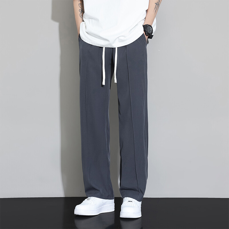 Vasaras vīriešu 2024. gada plānas, elpojošas un ērtas Ice Silk ikdienas bikses ar ātri žūstošu sporta veidu un vertikālu taisnu cauruli