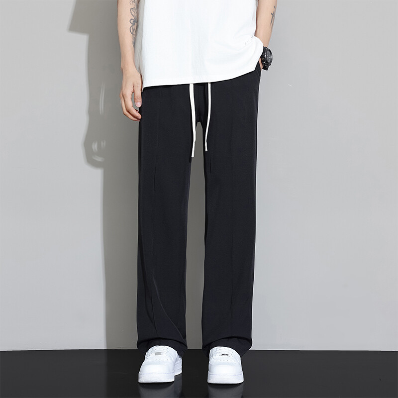 Vasaras vīriešu 2024. gada plānas, elpojošas un ērtas Ice Silk ikdienas bikses ar ātri žūstošu sporta veidu un vertikālu taisnu cauruli