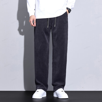 Rudens Ziemas Stretch Velveta Bikses Vīrieši Biezs Elastīgs Viduklis Koreja Baggy Straight Joger Āra Bikses Vīriešu Liels Izmērs M-5XL