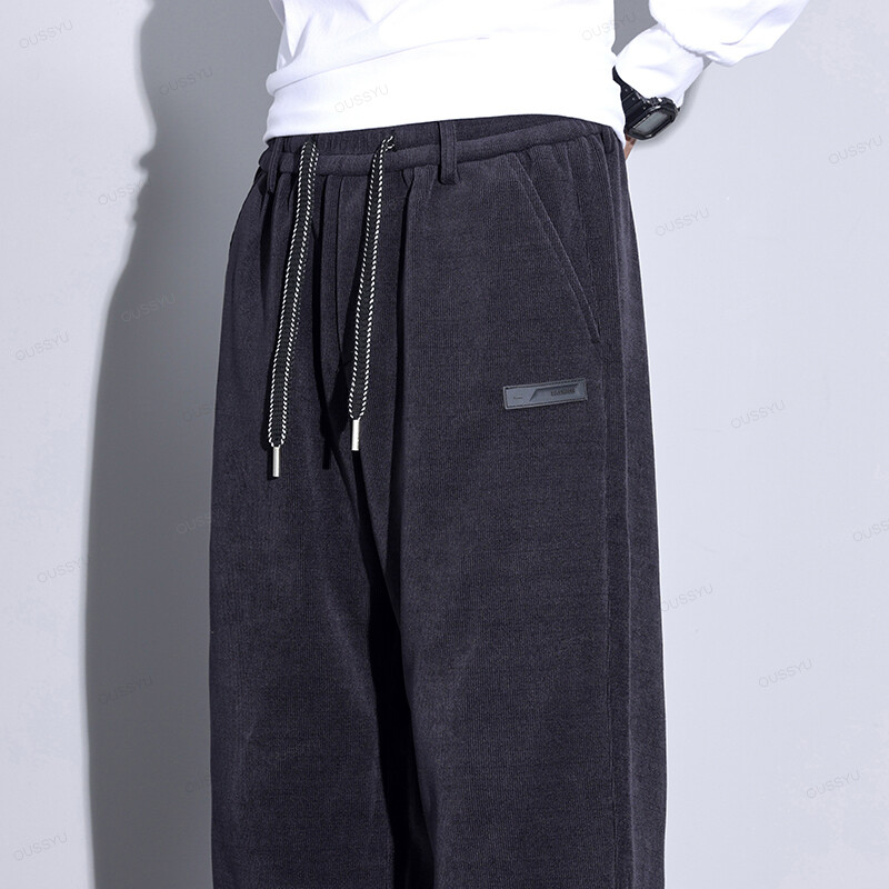 Rudens Ziemas Stretch Velveta Bikses Vīrieši Biezs Elastīgs Viduklis Koreja Baggy Straight Joger Āra Bikses Vīriešu Liels Izmērs M-5XL