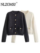 TRAF 2024 rudens trikotāžas, pieguļošs sieviešu džemperis ar garām piedurknēm ar kabatu ar vienu rindu sieviešu džemperis, modes sieviešu tops