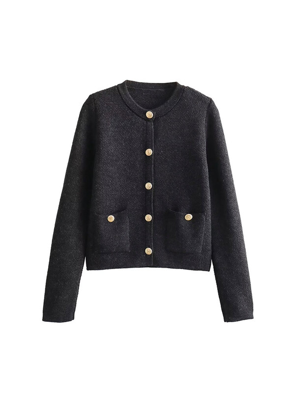 TRAF 2024 rudens trikotāžas, pieguļošs sieviešu džemperis ar garām piedurknēm ar kabatu ar vienu rindu sieviešu džemperis, modes sieviešu tops