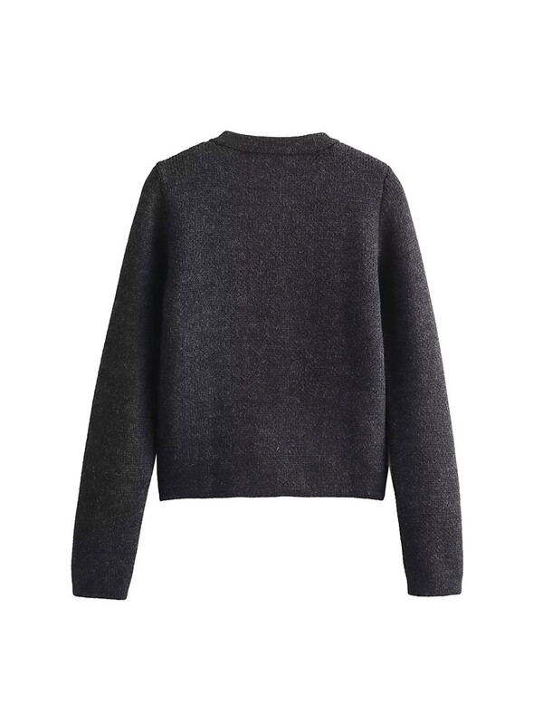 TRAF 2024 rudens trikotāžas, pieguļošs sieviešu džemperis ar garām piedurknēm ar kabatu ar vienu rindu sieviešu džemperis, modes sieviešu tops