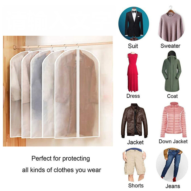 5 bucăți huse de îmbrăcăminte rezistente la praf, pungi cu fermoar, lavabile, reutilizabile, pungă de depozitare pentru haine, huse impermeabile pentru haine.