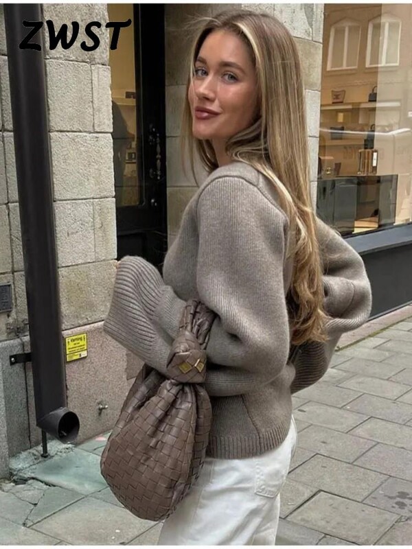 Γυναικεία πλεκτή ζακέτα φθινοπωρινά απαλά μακρύ μανίκια γυναικεία πουλόβερ με μονό στήθος Γυναικεία πλεκτά με τσέπη σε σχήμα σχήματος V 2024