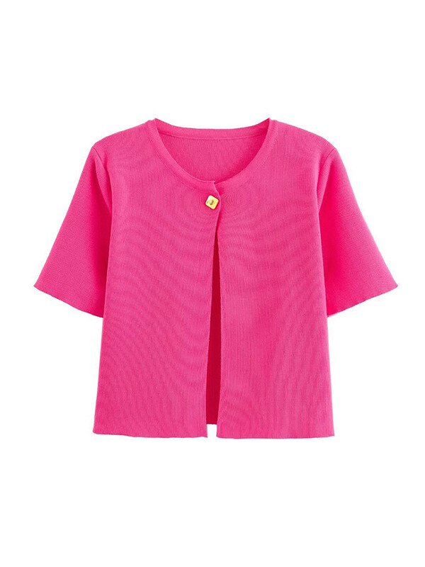 Sieviešu trikotāžas jakas ar vienu pogu, elegants sarkans sieviešu džemperis ar īsām piedurknēm, 2024. gada rudens modes ielas apģērba sieviešu džemperi