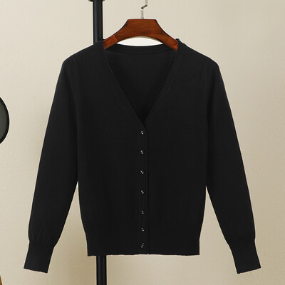 Μαύρη κομμένη ζακέτα γυναικεία ρούχα Μπλούζες ζέρσεϊ Γυναικείο παλτό άνοιξη 2024 Μακρυμάνικο κορυφαίο πλεκτό πουλόβερ κορεατικής μόδας