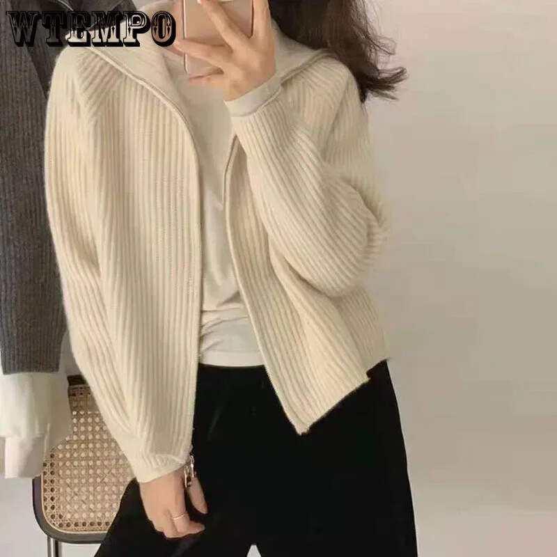 Tamno sivi pleteni kardigan s dvostrukim zatvaračem Kratki gornji kaput s otvorenim ovratnikom Ženski uski topli korejski modni američki proljeće jesen