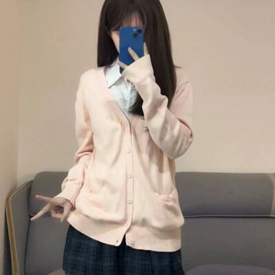 Kolledži kampsun Ülerõivad Kardigan JK vormiriietus sügistalvine jaapani täis V-kaelusega nööbitasku lahtine õhuke pikkade varrukatega kootud topp