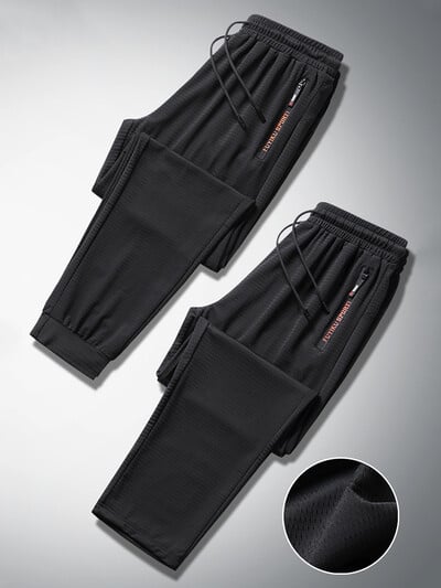 Pantaloni de sport din mătase de gheață de vară pentru bărbați, plasă respirabilă, uscare rapidă, Jogger, îmbrăcăminte sportivă, pantaloni casual, pantaloni drepți, mărime mare 8XL 9XL