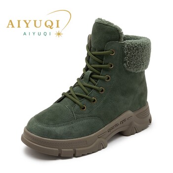 AIYUQI Snow Boots Γυναικεία 2024 νέα Γυναικεία Χειμερινά Παπούτσια Αντιολισθητικά Flat μεγάλο μέγεθος από πραγματικό δέρμα Γυναικεία μποτάκια