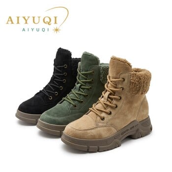 AIYUQI Snow Boots Γυναικεία 2024 νέα Γυναικεία Χειμερινά Παπούτσια Αντιολισθητικά Flat μεγάλο μέγεθος από πραγματικό δέρμα Γυναικεία μποτάκια