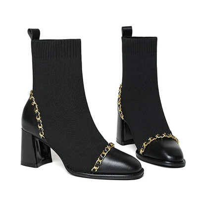 2023 Hot Sale Cipele za žene Ženske natikače čizme Zimske četvrtaste vrhove Čvrsti plišani tople kratke bačvaste modne gole čizme na srednju petu