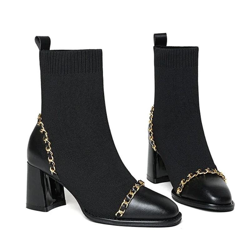 2023 Hot Sale Cipele za žene Ženske natikače čizme Zimske četvrtaste vrhove Čvrsti plišani tople kratke bačvaste modne gole čizme na srednju petu