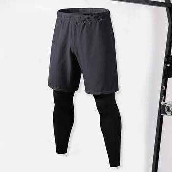 Мъжки фалшиви спортни панталони от две части Fitness Jogger Training Quick Dry Skinny Shorts Панталони Къси тренировъчни клинове Чорапогащи Traini