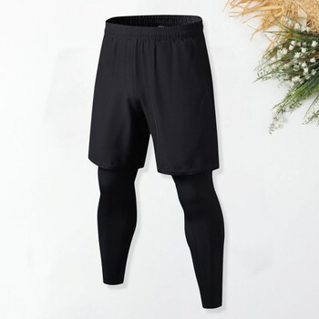 Мъжки фалшиви спортни панталони от две части Fitness Jogger Training Quick Dry Skinny Shorts Панталони Къси тренировъчни клинове Чорапогащи Traini