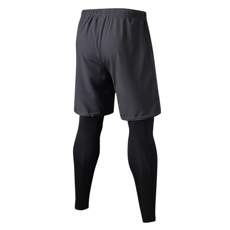 Vīriešu viltotas divdaļīgas sporta bikses Fitness Skrējiens Treniņš Ātri Dry Šauri Šorti Bikses Sporta zāle Īsi Treniņa Legingi Zeķubikses Treniņš