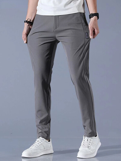 Pantaloni bărbați 2024 de vară din mătase de gheață pantaloni casual bărbați drepți largi, elastic, stil subțire, uscare rapidă, pantaloni de sport pentru tineret, respirabili