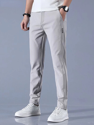 Pantaloni bărbați 2024 de vară din mătase de gheață pantaloni casual bărbați drepți largi, elastic, stil subțire, uscare rapidă, pantaloni de sport pentru tineret, respirabili