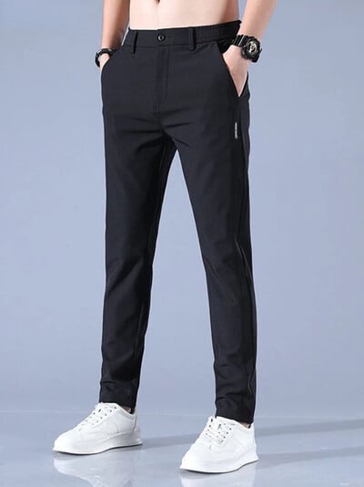 Pantaloni bărbați 2024 de vară din mătase de gheață pantaloni casual bărbați drepți largi, elastic, stil subțire, uscare rapidă, pantaloni de sport pentru tineret, respirabili