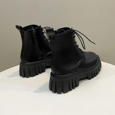 Cizme albe cu platformă groasă pentru femei, toamnă, iarnă, din piele PU, cizme de motocicletă punk cu fund gros, mărimea 35-42