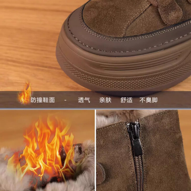 Cizme de zăpadă din nubuc de iarnă în stil britanic de modă Cizme de zăpadă pentru femei cu talpă groasă din blană de pluș Pantofi caldi cu cap rotund Cizme scurte la gleznă