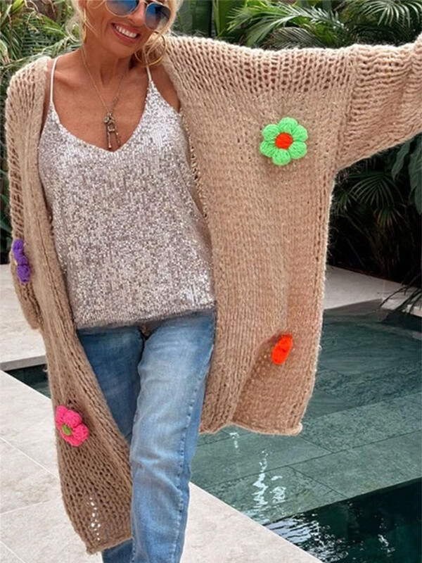 Modes svītru, gara jaka, sieviešu džemperis ar garām piedurknēm, lielizmēra trikotāžas mētelis rudens dāmas elegants ielas apģērba mētelis