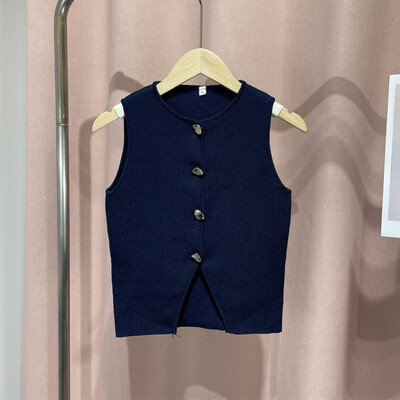 Ikdienišķa vienrindas veste Crop Tops Sieviešu Eleganta veste bez piedurknēm ar O veida kakla izgriezumu 2024. gada vasaras jauns dāmu modes apģērbs