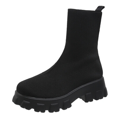 Klasične jesen zima nove čarape cipele za žene s debelim potplatom Ležerne pletene natikače kratke čizme velike veličine Botas De Mujer