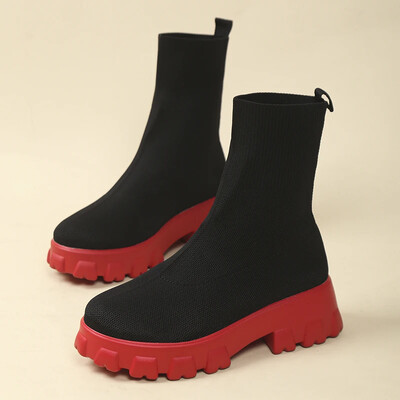 Klasične jesen zima nove čarape cipele za žene s debelim potplatom Ležerne pletene natikače kratke čizme velike veličine Botas De Mujer