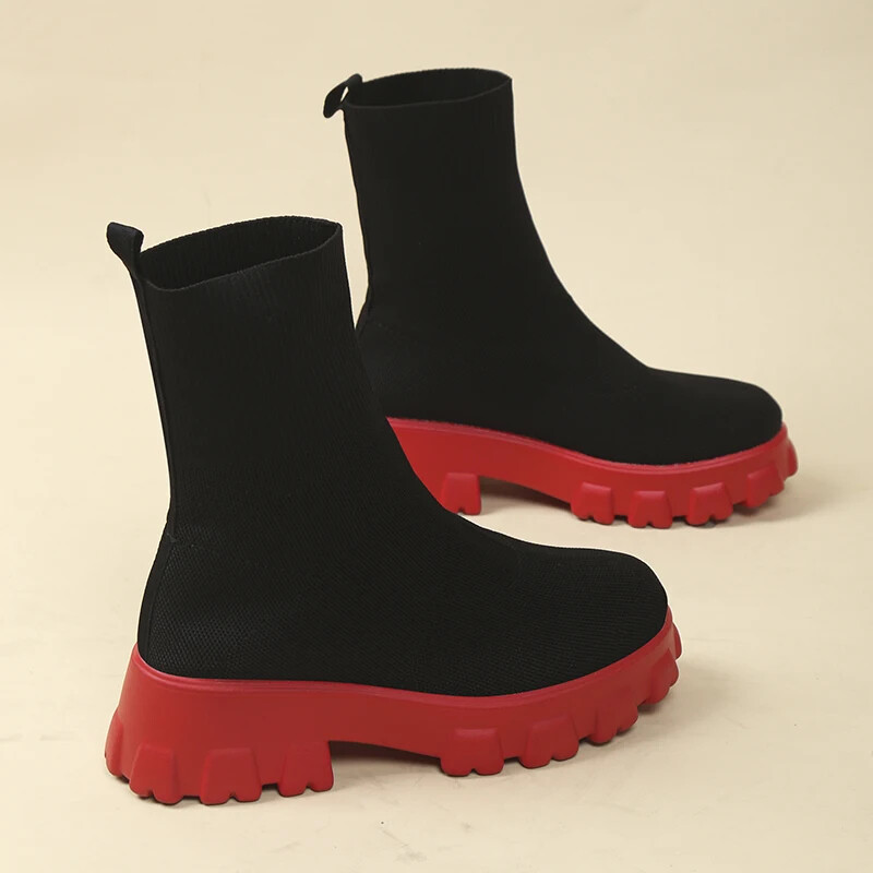 Klasične jesen zima nove čarape cipele za žene s debelim potplatom Ležerne pletene natikače kratke čizme velike veličine Botas De Mujer