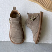 2024. gada jauna rudens/ziemas modes sieviešu plakani īsi zābaki, apaļi purngals, sānu rāvējslēdzēja sprādze, ikdienas savienojamie apavi